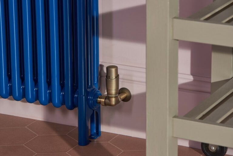 Steel column radiator with brass TRV